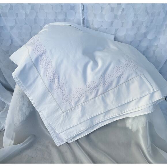 Schweitzer Linens KING Egyptian Cotton Ivory Sheets HAND EMBROIDERY ITALY 3 sham - Picture 2 of 12